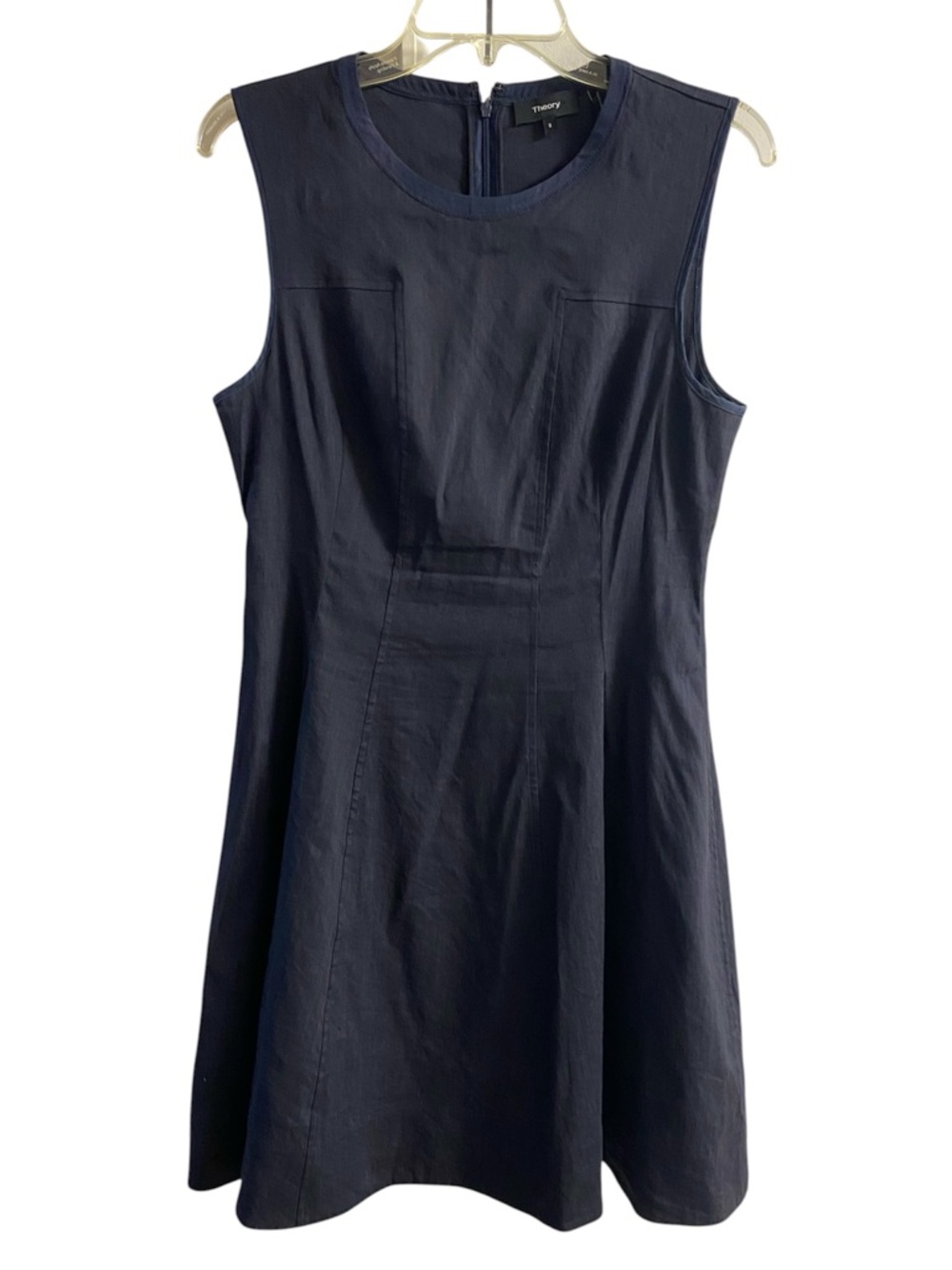 Theory Modern Tea Dress dark navy fit and flare linen blend sleeveless Sz 8 - Picture 2 of 7